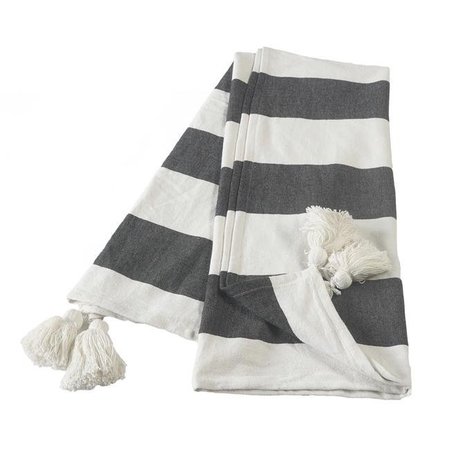 LR HOME LR Home THROW80179BWT4250 Bold Stripe Tasseled Rectangle Throw Blanket; Charcoal & Ivory THROW80179BWT4250